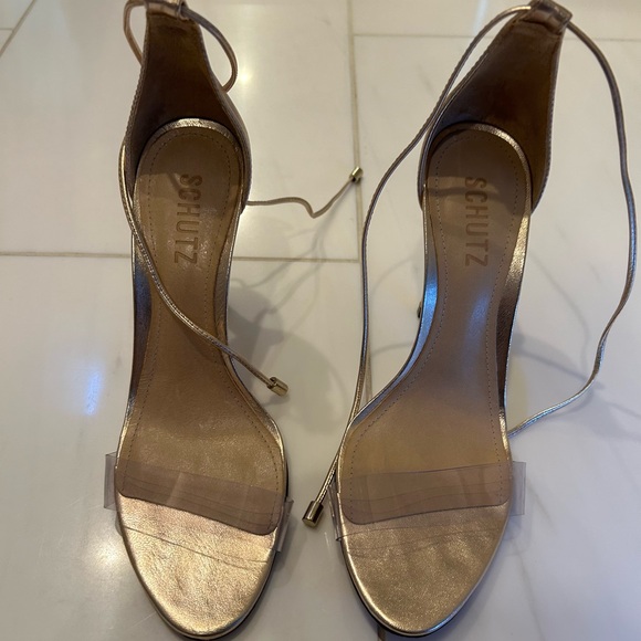 Schutz Josseana Gold and Clear Heeled Sandal - Picture 9 of 16